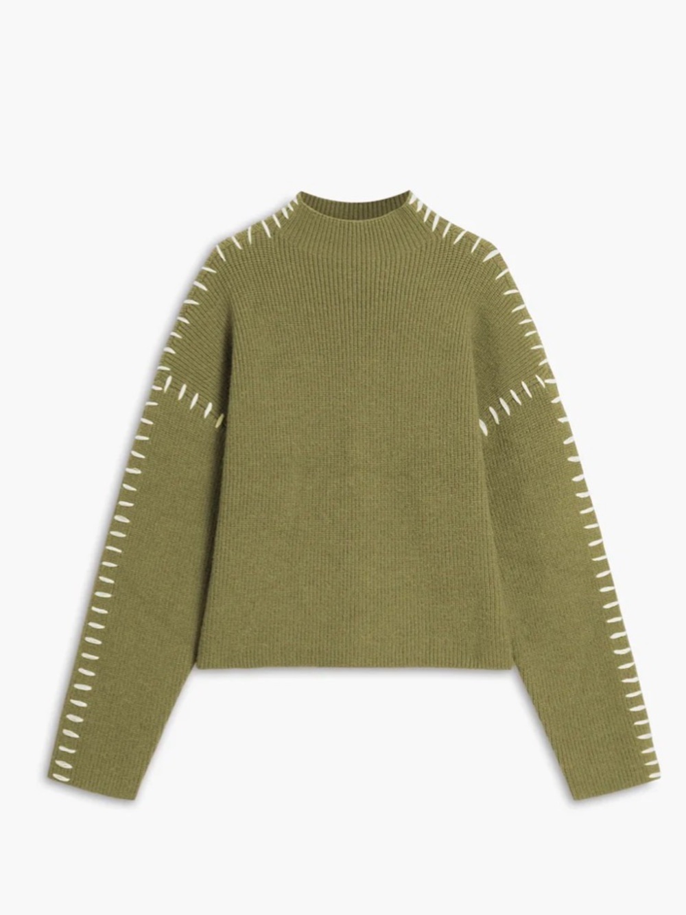 Commense shift the focus mock neck Crewneck olive Sweater with Contrast Stitchin